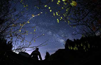 Tourists view stars in sky on Hengshan Mountain, C China