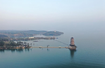 Aerial view of Danjiangkou reservoir in central China's Henan